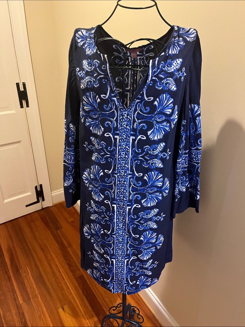 Lilly Pulitzer Navy Blue Dress with White Floral Embroidery
